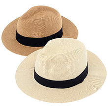 Load image into Gallery viewer, 2-Pack Beach Hats for Women Summer Straw Sun Hats Women's Wide Brim Fedora Hat UV Protection Fashion Travel Accessories
