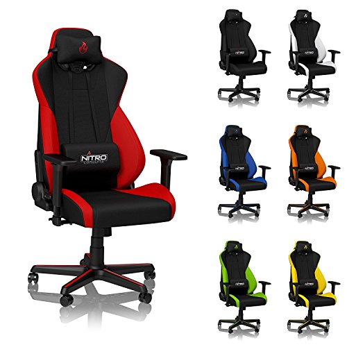 NITRO CONCEPTS S300 Gaming Chair - Inferno Red - Office Chair - Ergonomic - Cloth Cover - Up to 300 lbs Users - 90° to 135° Reclinable - Adjustable Height & Armrests
