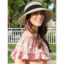 Load image into Gallery viewer, Verabella Sun Hat Womens Wide Brimed Floppy Hat Women's Hats UPF 50+ Foldable/Packable Straw Sun Beach Hat Pool Hat Straw Hat Women for Vacation, Beige/Coffee
