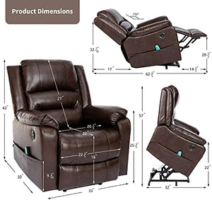 Vicluke Breath Leather Power Lift Recliner Chair with Massage and Heat for Elderly, Electric Recliner Chair with Side Pocket, USB Port for Living Room (Coffee)