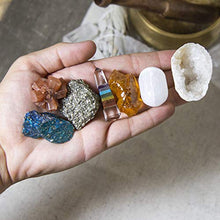 Load image into Gallery viewer, Beverly Oaks Premium Healing Crystals 21 Piece Kit - 7 Tumbled Chakra Stones, 7 Raw Crystals, Peacock Ore, Crystal Geode, Pyrite, Honey Calcite, Aragonite, Selenite Stone + Bonus Chakra Tower
