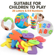 Load image into Gallery viewer, Bath Toy Sets, 36 Foam Bath Letters and Numbers, Floating Squirts Animal Toys Set with Fishing Net and Organizer Bag, Fish Catching  Game for Babies Infants Toddlers Bathtub Time
