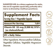 Load image into Gallery viewer, Solgar Vitamin D3 (Cholecalciferol) 55 mcg (2200 IU) Vegetable Capsules - 100 Count

