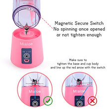 Load image into Gallery viewer, Portable Blender, Personal Size Eletric USB Juicer Cup, Fruit, Smoothie, Baby Food Mixing Machine with Updated 6 Blades,Magnetic Secure Switch Electric Fruit Mixer for Superb Mixing 380ml (Pink)

