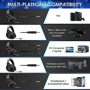 Wireless Gaming Keyboard Mouse and Wired Headphone with Ergonomic 87 Key Rainbow Backlight Rechargeable 3800mAh Battery Mechanical Feel Anti-ghosting Mouse pad for PC Laptop Gamer Typist(Black RGB)