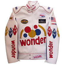 Load image into Gallery viewer, Xtreem Leather Men's Ricky Bobby Racing White Faux Leather Motorcycle Jacket
