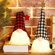 Load image into Gallery viewer, EDLDECCO Christmas Gnome with Light Timer 12 Inches Set of 2 Plaid Buffalo Check Nisse Figurine Plush Swedish Nordic Tomte Scandinavian Elf X'Mas Holiday Party Home Decor Ornaments (Red &amp; Black)
