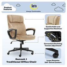 Load image into Gallery viewer, Serta Hannah Executive Microfiber Office Chair with Headrest Pillow, Adjustable Ergonomic with Lumbar Support, Soft Fabric, Beige
