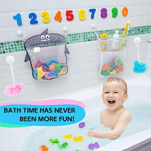 Load image into Gallery viewer, Comfylife Baby Bath Toy Organizer - Bath Toy Storage for Shower - Bathtub Toy Organizer Includes Foam Bath Toys (Numbers &amp; Letters &amp; Squirty Toys) + Extra Net That Doubles as a Toy
