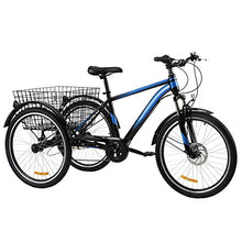Load image into Gallery viewer, Viribus 7 Speed Mountain Tricycle with Adjustable Handlebars and Seat Three-Wheel Adult Bicycle for Men and Women Complete Beach Cruiser Trike with Basket Lights Bell for Adults (Blue1, 24inch)
