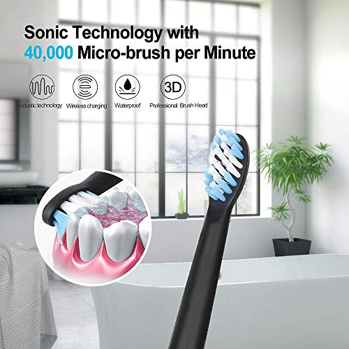 Load image into Gallery viewer, Sonic Electric Toothbrush for Adults, 6 Dupont Brush Heads, 3 Modes, 2-Minute Built-in Timer, Recommended by Dentist, Waterproof, USB inductive Charging, Delicate and Small, Black