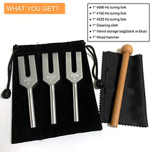 Load image into Gallery viewer, SINYI Angel Tuning Forks Set for Healing - 4096 Hz 4160 Hz 4225 with Wooden Hammers Triker, Velvet storage bag and Cleaning Cloth
