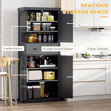 Load image into Gallery viewer, HOMCOM 72" Traditional Freestanding Kitchen Pantry Cabinet Cupboard with Doors and 3 Adjustable Shelves, Black
