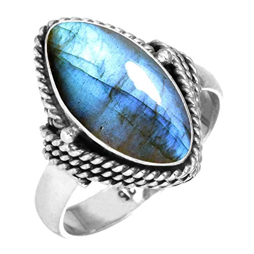 Natural Labradorite Ring 925 Sterling Silver Handmade Jewelry Size 9