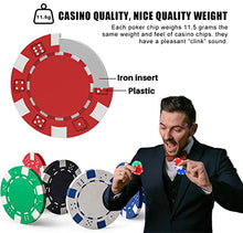 Load image into Gallery viewer, 100Pcs Professional Poker Chip with Storage Box, 5 Colors Casino Poker Chips Set, Clay Composite Dice Striped Casino Poker Chips for Casino Card Games Texas Holdem Blackjack Gambling - 11.5 Gram
