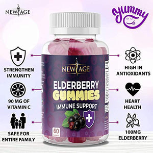 (2-Pack) Premium Elderberry Gummies by New Age for Adults Kids with Vitamin C, Zinc, Propolis - Sambucus Black Elderberry Gummy Extract - Gluten Free & Vegetarian - 120 Gummies