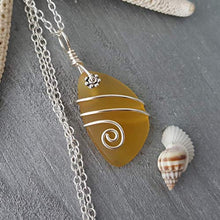 Load image into Gallery viewer, Handmade in Hawaii, Wire Wrapped Yellow Topaz&quot;November Birthstone Color&quot; sea glass necklace, (Hawaii Gift Wrapped, Customizable Gift Message)
