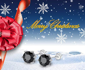 Sunnyshopday 18ct White Gold Plated on Sterling Silver Base Black Obsidian,Earring Stud with Gift Box,Men Women