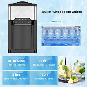 PETSITE Countertop Water Cooler Dispenser with Ice Maker, 3 in 1 Top-Loading Hot & Cold Water Dispenser 5 Gallon, 48 LBS Daily-Ice, Portable Ice Cube Makers Machine for Home Kitchen Office Bar