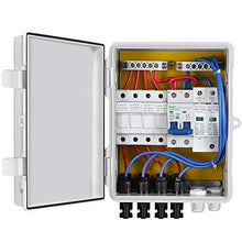 Load image into Gallery viewer, ECO-WORTHY 4 String PV Combiner Box with Lightning Arreste, 10A Rated Current Fuse and Circuit Breakers for On/Off Grid Solar Panel System
