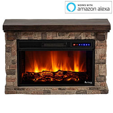 Load image into Gallery viewer, e-Flame USA Telluride LED Electric Fireplace Stove with Faux Wood and Stone Mantel - Remote - 3D Log and Fire
