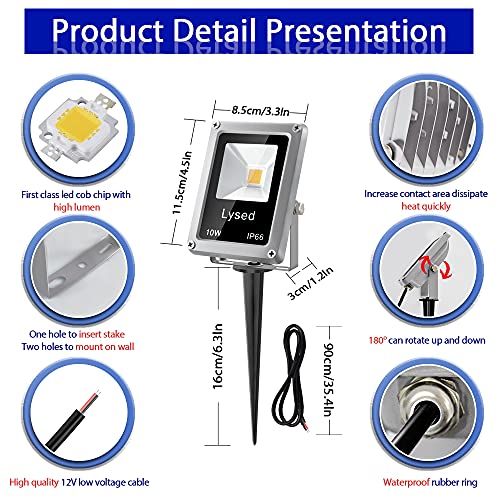 Load image into Gallery viewer, Lysed 10W Low Voltage LED Landscape Lights, Flood Light Outdoor 12V Super Warm White (1000LM) IP66 Waterproof Garden Pathway Lighting Wall Tree Flag Spotlights with Spike Stand (10 Pack)