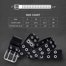 Load image into Gallery viewer, Double Grommet Belt for Women Men - WHIPPY PU Leather Vintage Punk Rock Jeans Belts Double Prong Buckle Eyelet Belt (White, S)
