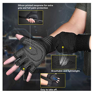 Updated 2020 Version Professional Ventilated Weight Lifting Gym Workout Gloves with Wrist Wrap Support for Men & Women, Full Palm Protection, for Weightlifting, Training, Fitness, Hanging, Pull ups