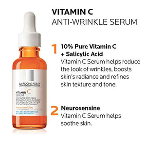 La Roche-Posay Pure Vitamin C Face Serum with Hyaluronic Acid & Salicylic Acid. Anti Aging Face Serum for Wrinkles & Uneven Skin Texture to Visibly Brighten & Smooth. Suitable for Sensitive Skin