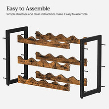 Load image into Gallery viewer, SONGMICS Countertop Wine Rack, 3-Tier Display Wine Storage Shelves, Holds 12 Bottles, Bamboo Wobble-Free Bottle Holder for Kitchen Bar Dining Room Living Room, Rustic Brown and Black UKWR011B01
