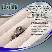 Load image into Gallery viewer, Black Panther Collectors Ring | Licensed Marvel Comics Jewelry | Wakanda Superhero T Challa Accessories | Adjustable Rings | Quality Movie Memorabilia Perfect for Cosplay, Costumes, Halloween
