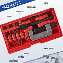 Load image into Gallery viewer, Orion Motor Tech Chain Breaker Tool Kit, 13pc Motorcycle Chain Breaking Riveting Hand Tool Set with C Frame 3 Anvils 6 Break Tips, Bicycle and Motorcycle Repair Kit for Cam and 25 to 630 Chains, Red
