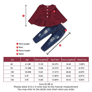 Baby Girl Outfits 6-9 Months Infant Baby Clothes Red Ruffle Sleeve Shirt Toddler Ripped Jeans Denim Pants Set 6-12 Months Girl Clothes