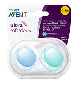 Philips Avent Ultra Soft Pacifier, 0-6 Months, Blue/Teal, 2 pack, SCF212/20