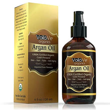 Load image into Gallery viewer, VoilaVe USDA and ECOCERT Pure Organic Moroccan Argan Oil for Skin, Nails &amp; Hair Growth, Anti-Aging Face Moisturizer, Cold Pressed, Hair Moisturizer, Rich in Vitamin E &amp; Carotenes, 4 fl oz
