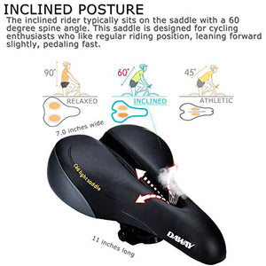 Comfortable Men Women Bike Seat - DAWAY C66 Foam Padded Leather Road Mountain Bicycle Saddle Cushion with Taillight, Waterproof, Soft, Breathable, Fit MTB, Most Bikes, for Everyone