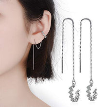 Load image into Gallery viewer, 925 Sterling Silver Tassel Earrings Silver Wave Cuff Earrings Wrap for Women Threader Earrings
