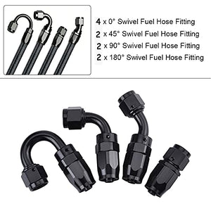 3/8 6AN 20FT Fuel Line Hose Kit, Nylon Stainless Steel Braided Fuel Line Oil/Gas/Fuel Hose End Fitting Hose with 10PCS Swivel Fuel Hose Fitting Adapter Kit - Black