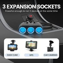 Load image into Gallery viewer, YANTU Cigarette Lighter Adapter 3 Socket Cigarette Lighter Splitter with LED Voltage Display Dual USB Car Charger On/Off Switches 12V Car Splitter Adapter Dashcam
