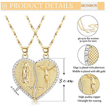 Load image into Gallery viewer, IRONBOX 18K Gold Plated Couples Necklace Virgin Mary Necklace Jesus Necklace Heart Necklace Plated Gold Necklace Couple Jewelry for Him and Her
