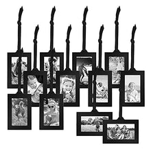 Load image into Gallery viewer, Americanflat Bronze Family Tree with 12 Hanging Picture Frames 2&quot; x 3&quot; in Black and Adjustable Ribbon Tassels - 22&quot;
