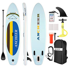 Load image into Gallery viewer, ANCHEER iSUP Inflatable Stand Up Paddle Board 10', Non-Slip Deck, Military Grade PVC iSUP Boards Complete Kit Package Plus Adjustable Paddle, Coil Leash, Hand Pump Perfect for Yoga (Yellow)

