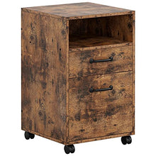 Load image into Gallery viewer, IRONCK Lateral Filing Cabinet with 2 Drawers Industrial Printer Stand on Wheels Home Office Cabinet Open Shelf Mobile Vertical File Cabinet, Vintage Brown
