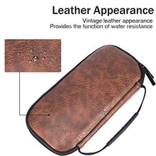 Load image into Gallery viewer, ibeacos Leather Game Traveler Deluxe Travel Case Console Protective Sleeve Accessories Storage Bag With 12 Build-in Game Card Holders And Mesh Zipper Pocket for Nintendo (Coffee)
