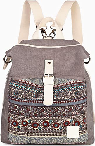 Load image into Gallery viewer, Womens Backpack Purse Canvas Purse 3-Way Crossbody Bag Boho Shoulder Tote Bags Girls (Grey - bohemian)