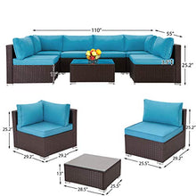 Load image into Gallery viewer, U-MAX 7 Pieces Outdoor Patio Furniture Set, All Weather Brown PE Rattan Wicker Sofa Set, Sectional Furniture Conversation Set with Cushions and Coffee Table for Porch Garden Poolside, Blue
