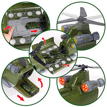 Load image into Gallery viewer, JOYIN Military Transport Cargo Airplane Car Toy Play Set Including Friction Powered Helicopter with Light, 6 Die-Cast Military Cars &amp; 12 Army Men Figures for Over 3 Years Old Boys and Girls
