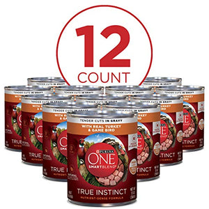 Purina ONE Natural, High Protein Gravy Wet Dog Food, SmartBlend True Instinct Turkey & Game Bird - (12) 13 oz. Cans