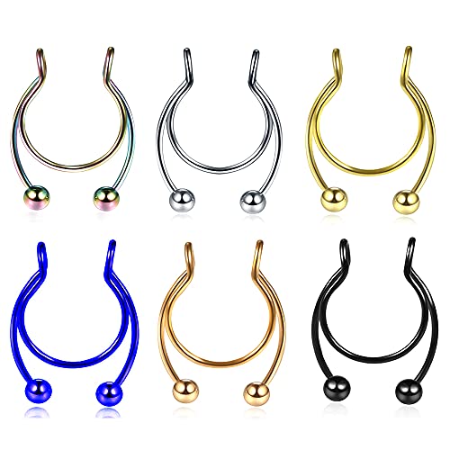 20G Fake Nose Rings Hoop Clip-on Stainless Steel Septum Jewelry Non Piercing Cartilage Earring Lip Rings Faux Nose Ring Piercing Jewelry