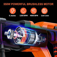 Load image into Gallery viewer, Cordless Rotary Hammer Drill, 21V Brushless 1 Inch SDS Plus Hammer Drill Kit With 2 Batteries, Charger, 1/2" Drill Chuck, 3 Drill Bits, Grease and Case–Suitable for Concrete, Wood, Stone, and Metal
